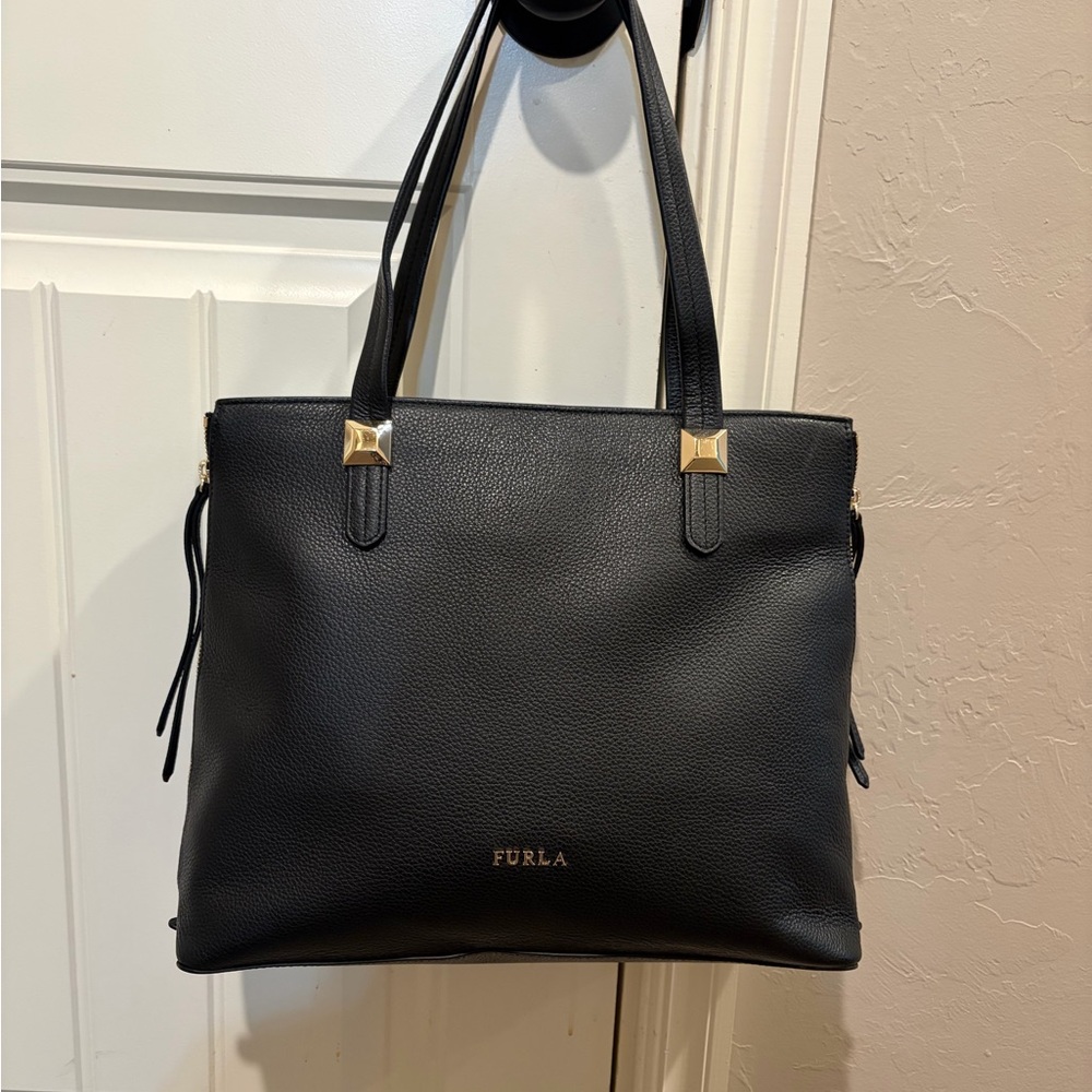 Furla Black Shoulder Bag with Gold Details